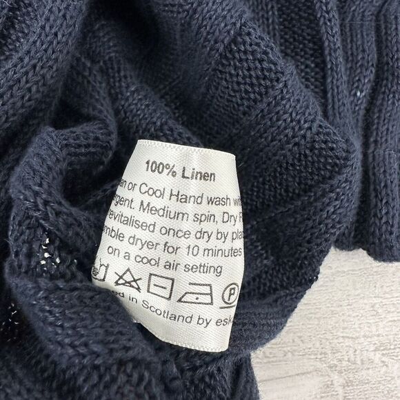 Eskandar Kaftan Poncho OS Linen Lagenlook Sweater Tunic Top Handloomed Knit Blue - Picture 8 of 11